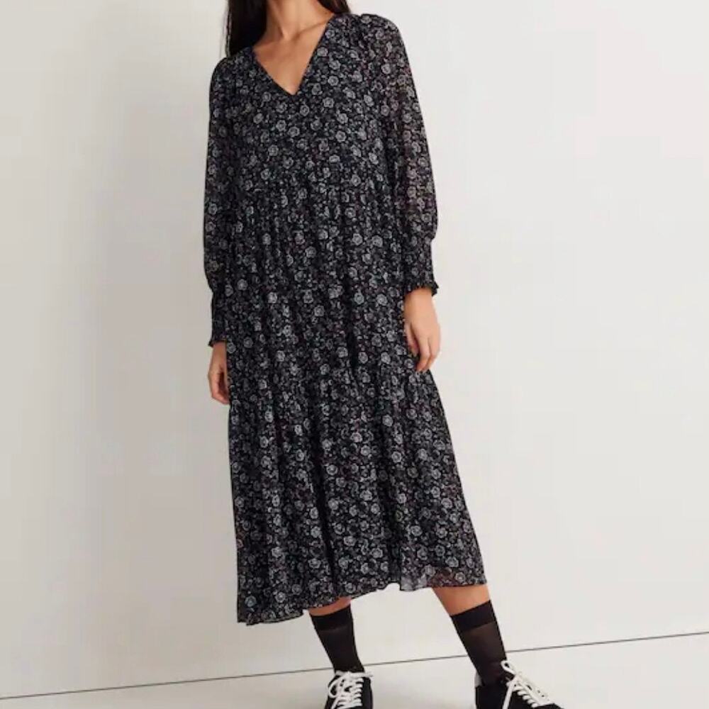 Madewell Georgette V-Neck Tiered Midi Dress Enchanted Floral